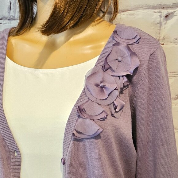 ALYX - 100% cotton lavender button down cardigan with front floral detailing - Picture 8 of 11